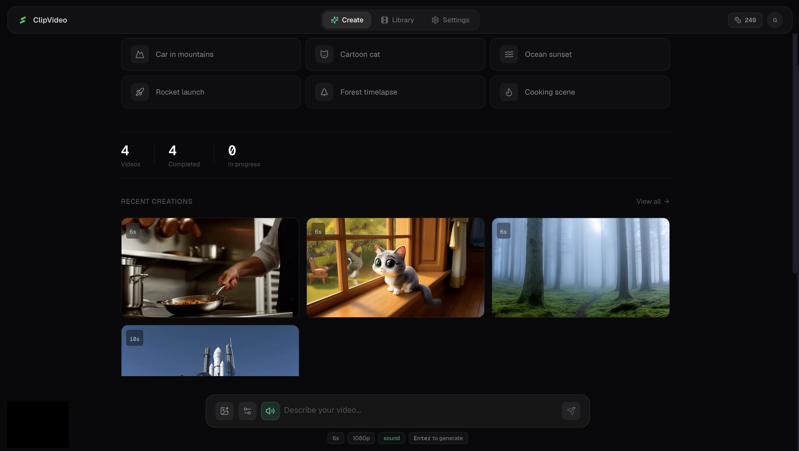 ClipVideo AI Video Generator Dashboard