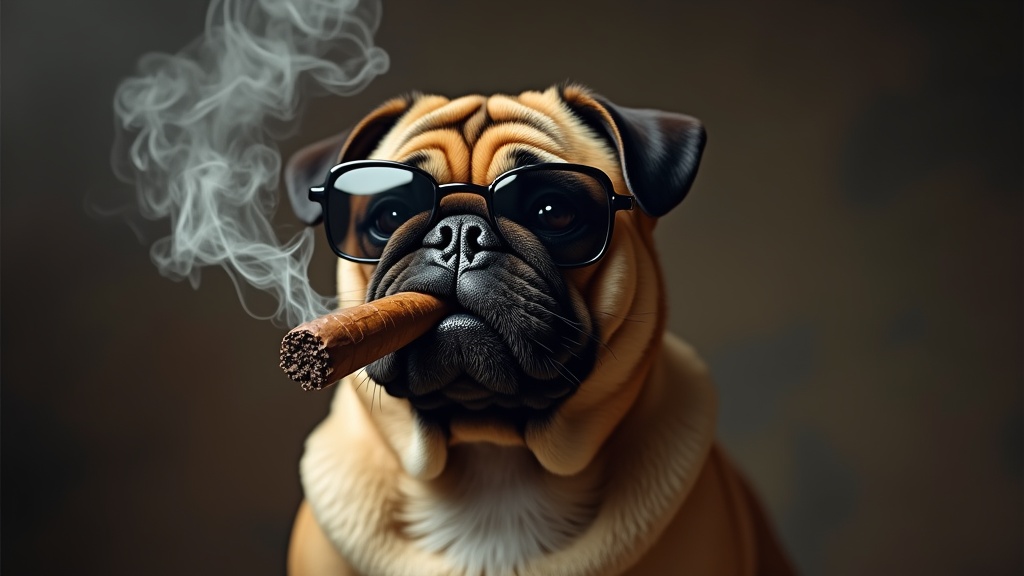 Mafia Pug is smoking a fat cigar